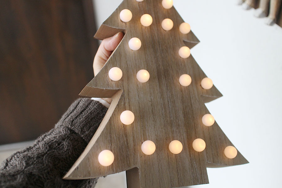 クリスマス　木製オブジェ　ウッド　LEDライト